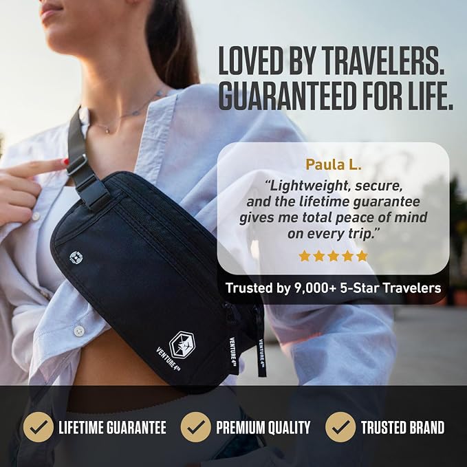 VENTURE 4TH Travel Money Belt, RFID Blocking Passport Holder - Navy Blue