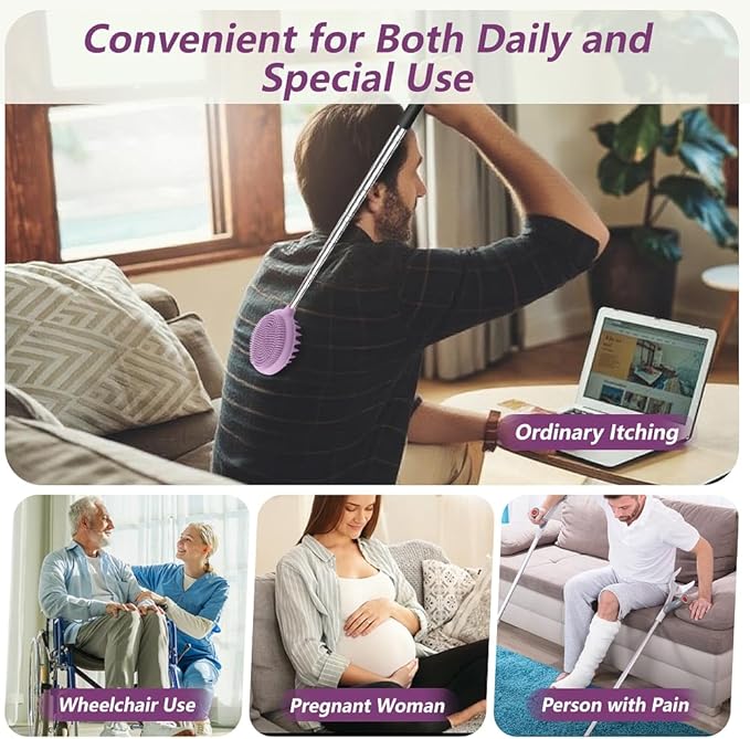 Back Scratcher with 3 Detachable Scratching Heads Silicone Massager Extendable Telescoping for Itches Lotion Application Spa Whole Body Seniors The Disabled Baby Men Women Kids Adults Purple
