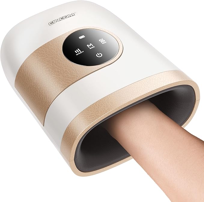 CINCOM Upgraded Hand Massager with Heat and Compression for Arthritis and Carpal Tunnel - Cordless & Rechargeable, Gifts for Women (Pearl White & Gold)
