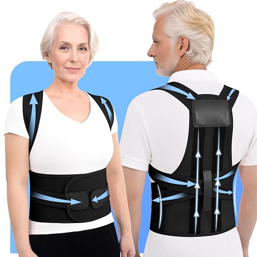 Back Brace Posture Corrector for Seniors Women and Men Upgraded Dynamic Traction Correction System Adjustable Shoulder Support Straightener Helps Reduce Upper Lower Back Pain Suitable for Hump Scoliosis Black X-Large