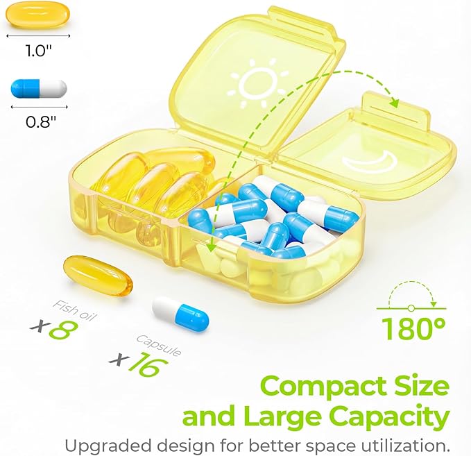 AUVON XL Weekly Pill Organizer 2 Times a Day, Pill Box 7 Day with One-Side Large Openings for Easy to Use, Black Privacy Protection AM PM Pill Case for Medication, Vitamins, Fish Oils, Supplements