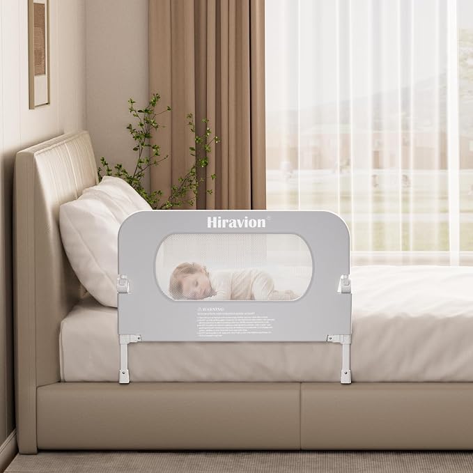 Bed Rail for Toddlers - 33 Inch Foldable Baby Guard | Height Adjustable | Foldable | Fits Full/Queen/King/Twin Beds | U-shape base provides Safety sleep protection | Grey