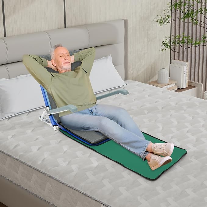 Adjustable Bed Backrest, Portable Folding Backrest for Elderly Patient Care, 20-75° Adjustable Lifting Back Support with 198 lbs Weight Capacity (Blue)