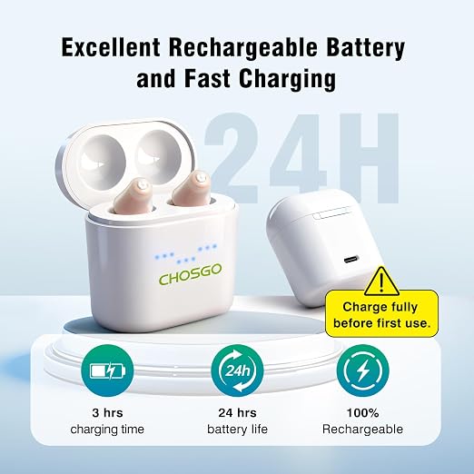 Rechargeable Hearing Aids for Seniors, Comfortable & Discreet CIC Design Hearing Amplifier, 12-Channel Digital with Noise Cancellation, Beige