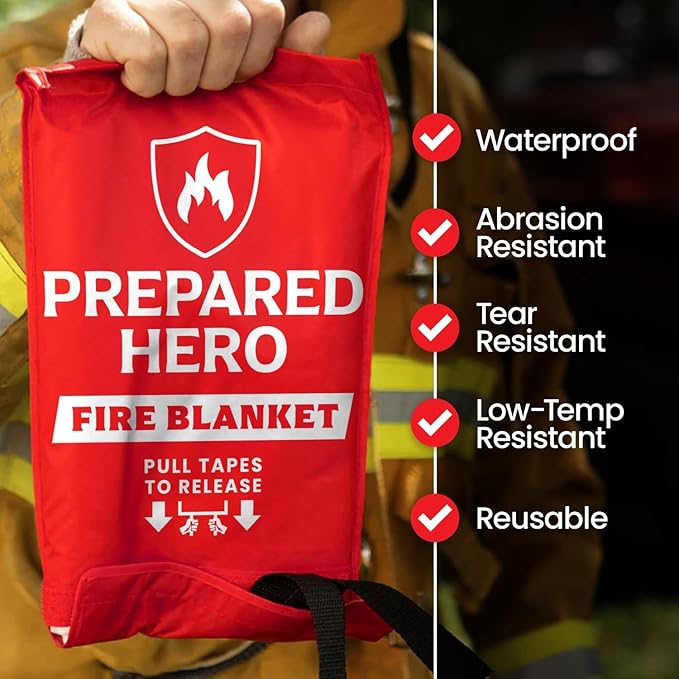Prepared Hero Emergency Fire Blanket XL - 1 Pack - Fire Suppression for Kitchen, 47" x 71" Fiberglass Fire Blanket for Home