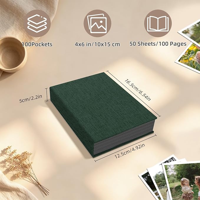 Popotop Photo Album 4x6 100 Pockets for Wedding Gifts,Linen Hardcover Picture Albums for Family Anniversary Baby Vacation Pictures