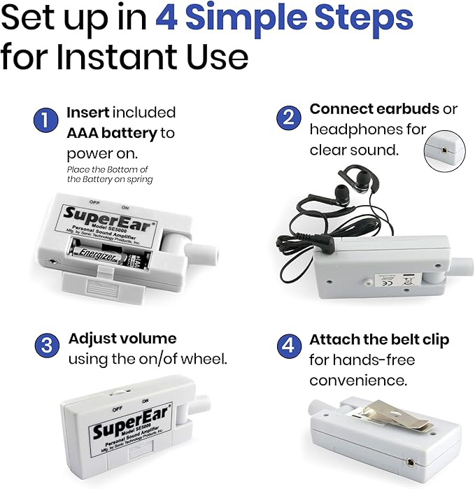SuperEar Model SE5000 (PSAP) for Seniors - Hearing Amplifiers for Seniors, Super Ear Personal Sound Amplifier, Sound Amplifier Listening Device and Audio Accessories in 50dB Ambient Sounds Increase