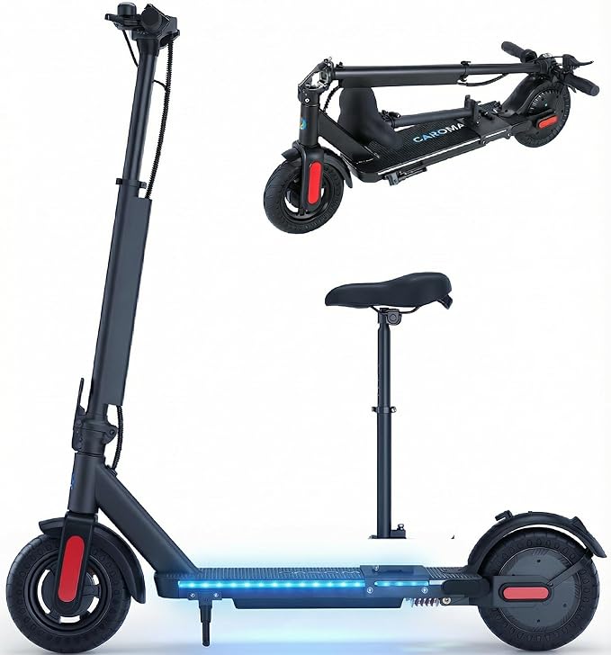 Caroma Electric Scooter with Seat Option,500/350W Motor Up to 25/20 Miles Range & 25/20 MPH Speed,9" Tires,Adjustable Electric Scooter for Adults,Foldable Commuting