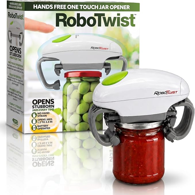 Robotwist Automatic Jar Opener Deluxe Model with Improved Torque | Electric, One Touch Hands Free for Seniors with Arthritis or Weak Hands, Fits All Jars 1.2–3.5 in
