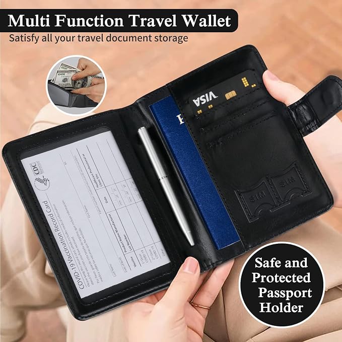 TIGARI Passport Holder for Travel Women Men, PU Leather Waterproof RFID Wallet Cover Case Sleeve, Valentines Day Gifts, Vacation Plane Cruise Travel Document Organizer Essentials