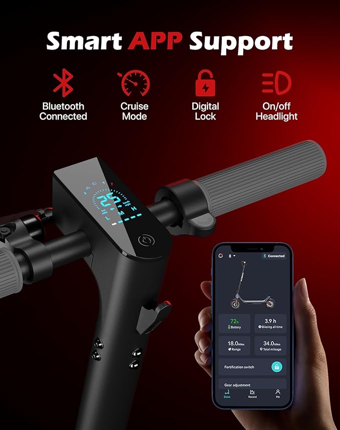 Electric Scooter with 10in Pneumatic Tires, 10.2Ah Battery, 19 Miles, 350W Motor, 15.5MPH, 265lbs Max Load, APP Control, Cruise Control, Foldable E Scooter for Adults and Teens, UL2272