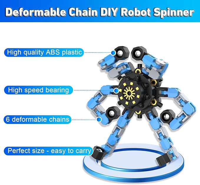 Transformable Fidget Spinners,18PCS Funny Sensory Fidget Toys Adults Deformable Chain DIY Robot Spinner,Fingertip Stress Relief Gyro Toy Halloween Party Favors Christmas Stocking Stuffers for Kids