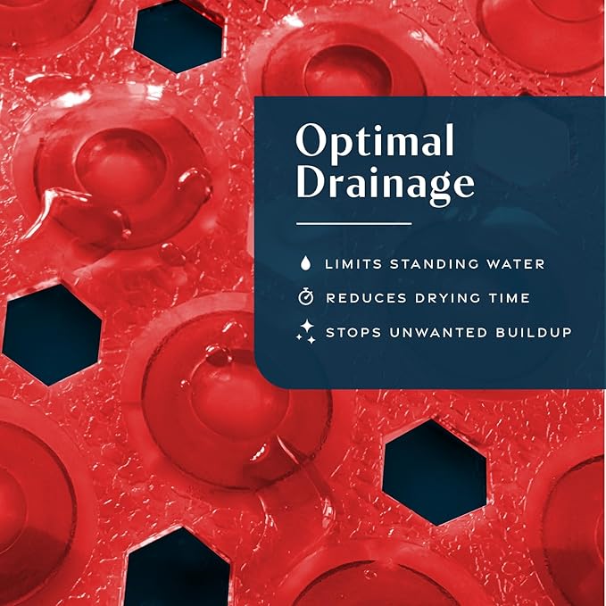 SlipX Solutions Power Grip Bathtub Safety Mat | Precision Grip Technology for Longer, Stronger, & Softer Wet Surface Protection | Clear Red 39"x16"