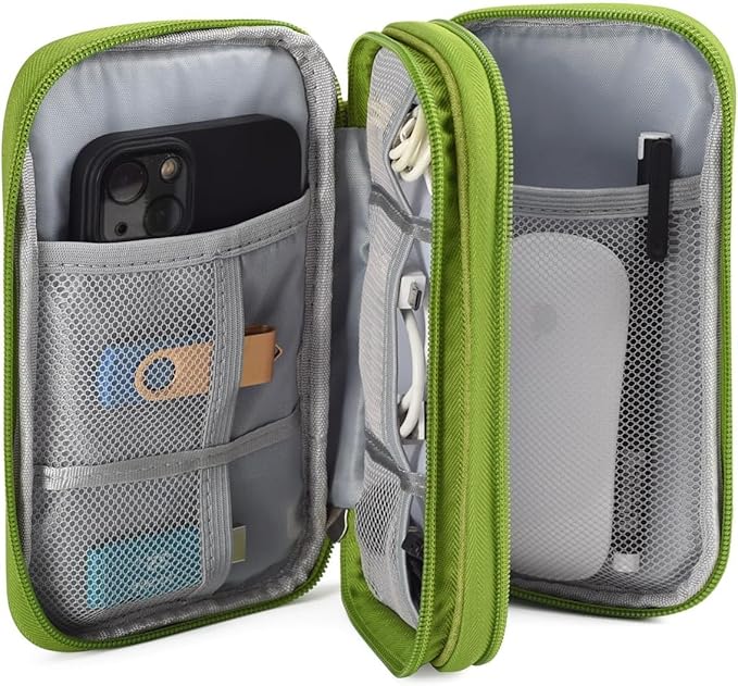 Electronic Organizer Travel Cable Accessories Bag, Electronic Organizer Case, Electronic Accessories Organizer Bag for Power Bank, Charging Cords, Chargers, Mouse, USB Cable, Earphones (Green)