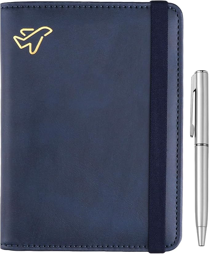 WALNEW Passport Holder for Travel, RFID Passport Cover Wallet for Women Men, PU Leather Passport Book Card Holder Case with Pen, Travelling Essentials for Flying | PU Leather Passport Cover Case with Pen Holder, Travel Must Haves Accessories, Passport ...