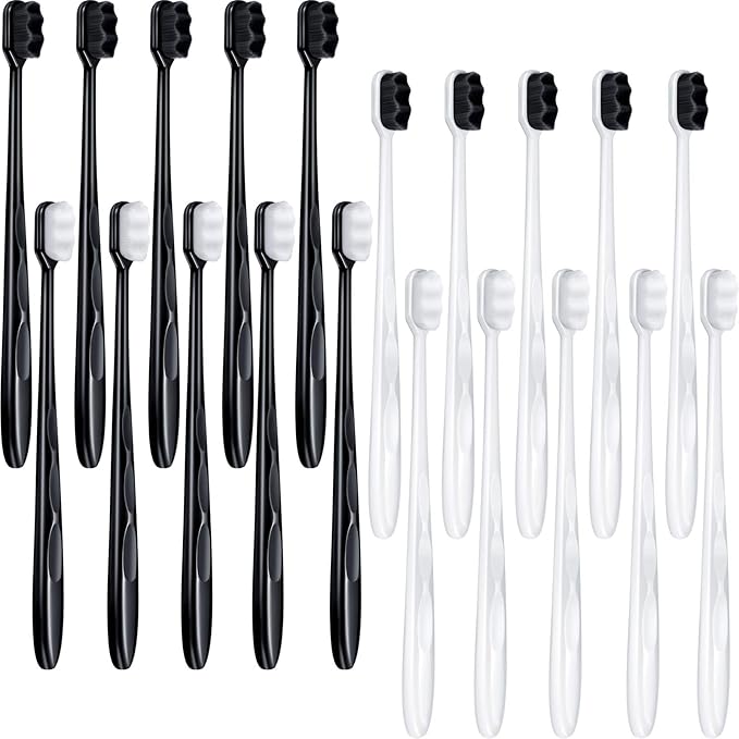 Patelai 20 Pieces Extra Soft Toothbrush Micro Nano 20, 000 Bamboo Charcoal Bristles Toothbrush Soft Bristle for Fragile Oral Teeth Recession, Black and White
