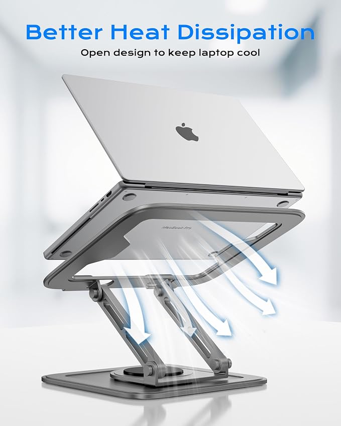 LOXP Adjustable Laptop Stand for Desk with 360 Base | Ergonomic Laptop Riser Mount for Desk Foldable Protable Computer Desk Fits with MacBook Pro Air