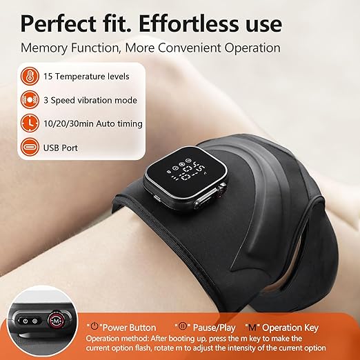 Cordless Knee Massager with Heat Vibration, Heated Electric Knee Brace Massager for Pain Relief, Muscle Relaxation, 3 in 1 Knee Warmers Wrap for Shoulder Leg Elbow, 4 Motors Christmas Gifts for Dad Mom