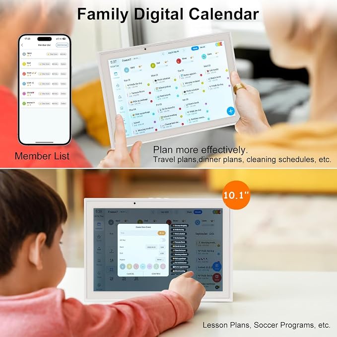 Digital Calendar 10.1'' WiFi Smart Family Calendar,Sync with Google, Apple & Outlook,Touchscreen Interactive Chore Chart & Cloud Photo Frame,Wall Mounted Family Command Center, Ideal Gift for Mom Dad (No Subscription Fees)