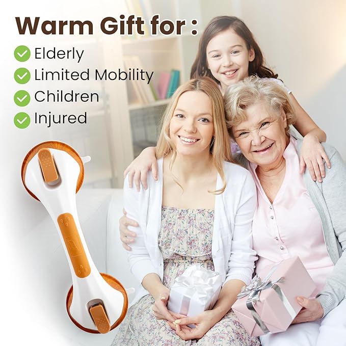 TAILI Shower Grab Bar, 12 Inch Shower Handle for Bathtubs and Elderly, Suction Grab Bars for Seniors Bathroom Safety Handles for Elderly, No Drilling Removable,Wood Grain