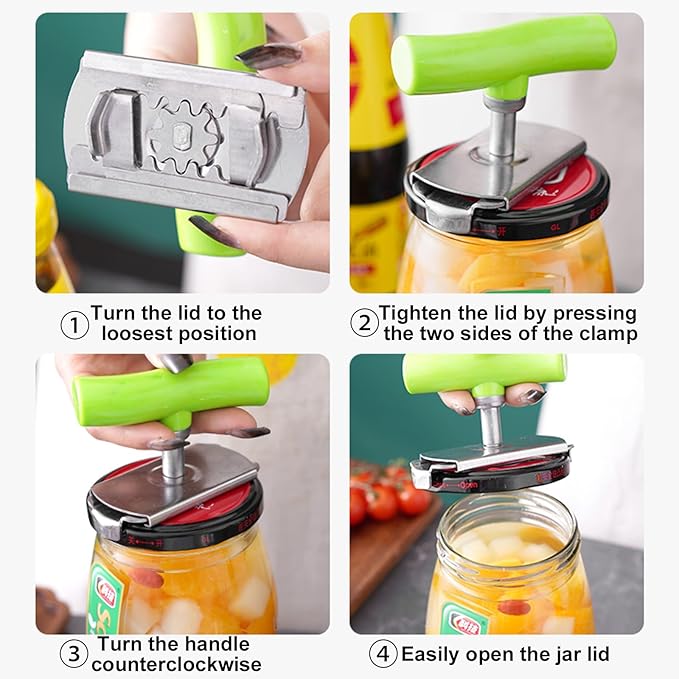 Jar Opener, Bottle Openers for Seniors, Jar Opener for Seniors with Arthritis, Adjustable Jar Openers Spacing, Comfortable Curved Handle, Jar Lid Opener, Lid Opener(Green)