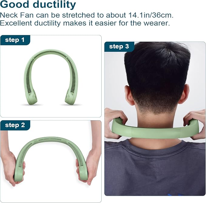 CIVPOWER Neck Fan: Portable Personal Neck Cooling Rechargeable Bladeless Fan - Hands Free 3 Speed 4000 mAh Battery USB Operated Wearable Headphone Design - Gift for Men Women Outdoor (Light Green)