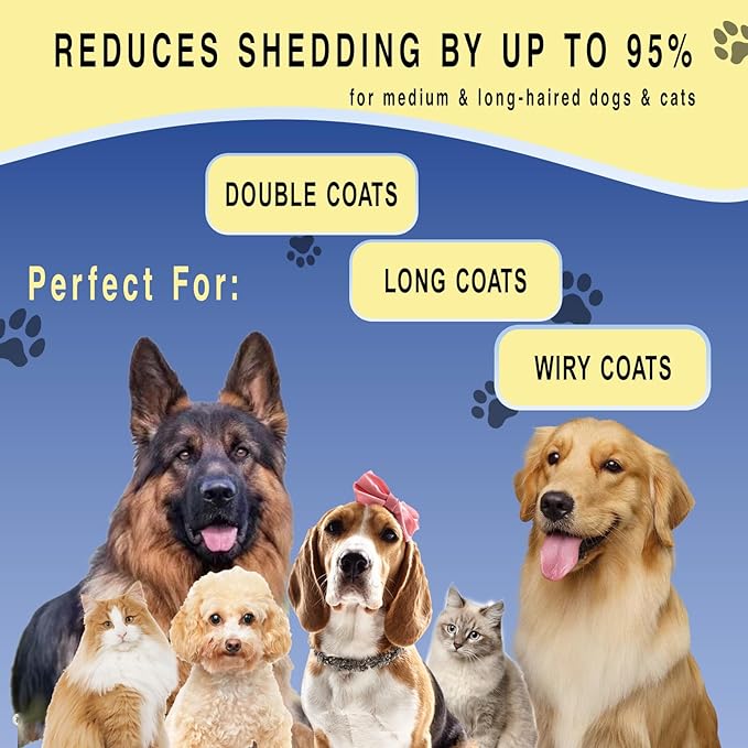Pet Grooming Rake for Dogs & Cats - Double-Sided Deshedding and Dematting Tool, Gently Remove 95% of Loose Undercoat & Mats for Long-Haired Pets, Painless Fur Brush for Shedding Control (Blue)