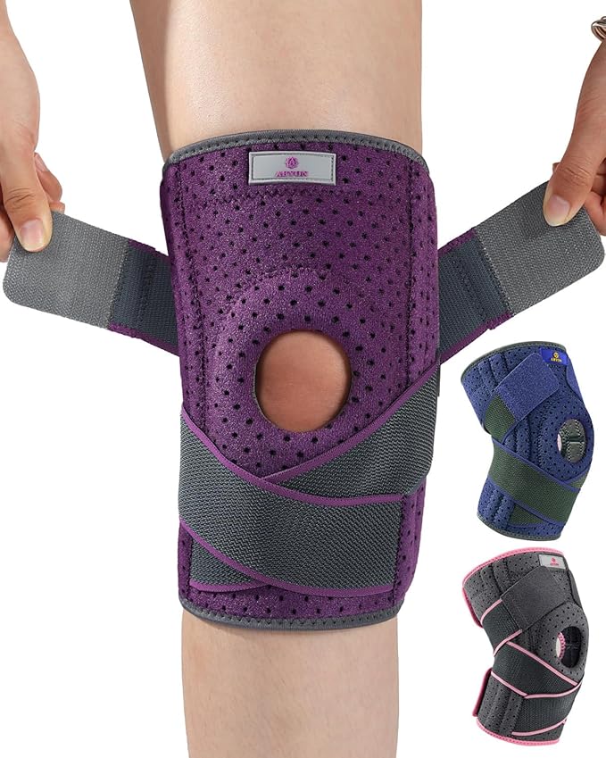 ABYON Knee Brace for Women/Men Meniscus Tear, ACL, Arthritis.Knee Support with Dual Side Stabilizers & Crossed Compression Straps Maximum Support for Knee Pain Relief and Fast Recovery