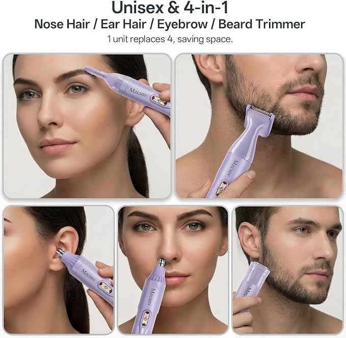 Rechargeable Nose Hair Trimmer - 4-in-1 Ear Eyebrow Beard Grooming Kit for Men & Women, Waterproof Quiet Motor, Fast Charging | 11000 RPM | Portable Travel Size Nose Trimmer Beard Trimmer (Purple)