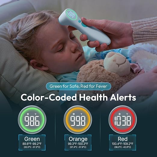 Viproud No-Touch Thermometer for Kids and Adults, 1-Second Reading, Blue | Forehead & Object Mode, Fever Indicator, Large Clear LED, Silent Mode, Home Medical, Nurse Accessories, Lifetime Support