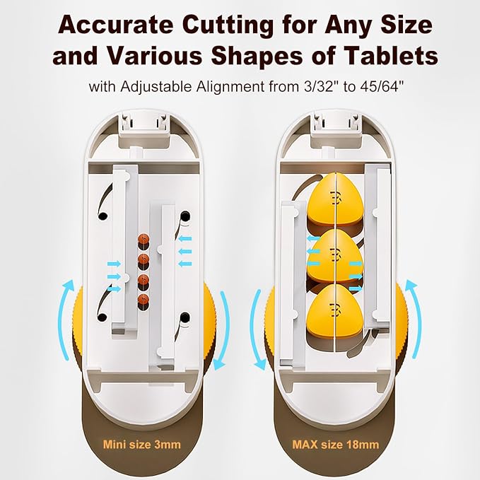 Pill Cutter Splitter for Small and Tiny Larger Pills. |ONE Button Easy Push Accurately Cuts Multiple Pills at Once. Sharp Blade with Safety Guard. Non-Slip Silicone Edge (Blue)