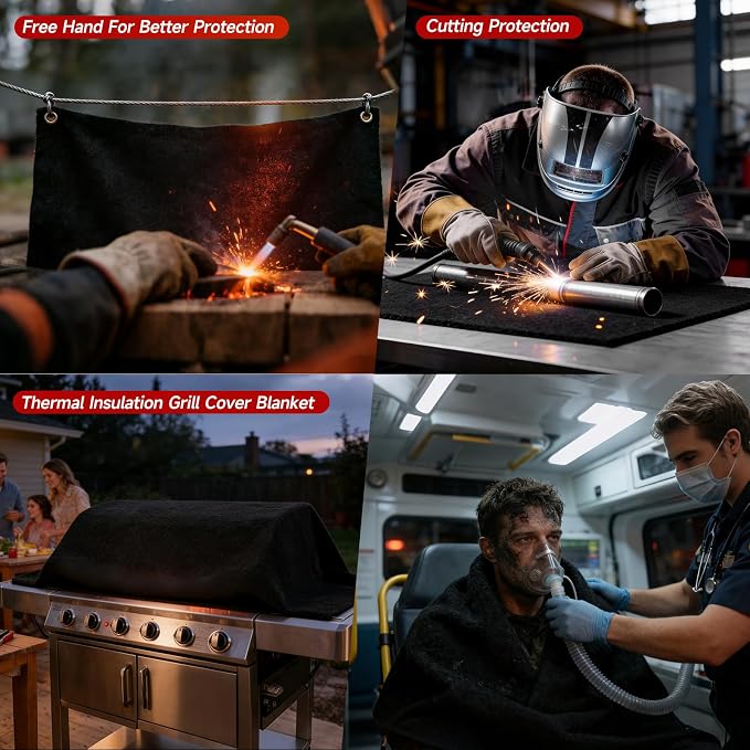 Carbon Felt Welding Blanket Fireproof, 40 x 40 Inch Heavy Duty Heat Resistant Mat, 1800°F Flame Retardant Fabric Fire Blanket for Soldering, Plumbers, HVAC Brazing Tools & Grill Shield