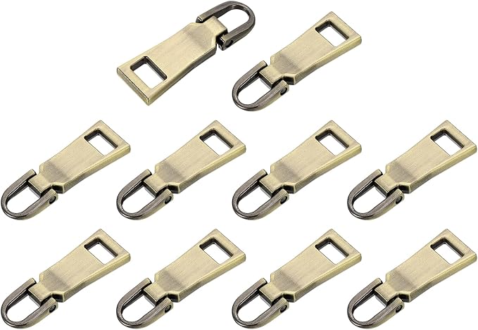 uxcell 10pcs Zipper Pull, 1.5 Inch Zinc Alloy Zip Puller Zipper Pull Replacement Sewing Zippers Tapes for Luggage Clothing Jackets Backpacks Boots, Bronze
