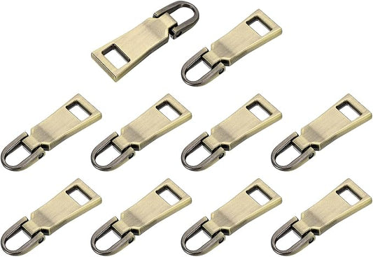 uxcell 10pcs Zipper Pull, 1.5 Inch Zinc Alloy Zip Puller Zipper Pull Replacement Sewing Zippers Tapes for Luggage Clothing Jackets Backpacks Boots, Bronze