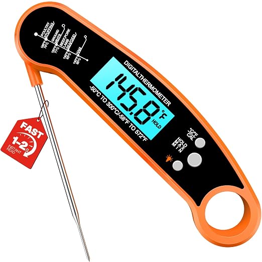 Meat Thermometer Digital, Food Thermometer for Cooking, Orange | Instant Read, for Grilling, BBQ, Air Fryer, Smoker, Candy, Kitchen Gadgets, BBQ Essentials, Gift for Dad, Men, Women