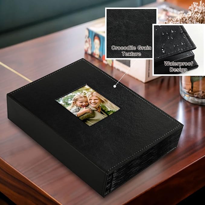 Ywlake Photo Album 4x6 300 Pockets, Leather Photo Albums Holds 300 Horizontal Only Pictures Black