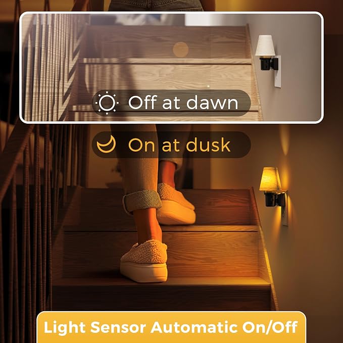 L LOHAS LED Night Lights Plug into Wall, Linen Fabric Night Light | 2 Pack Dusk to Dawn Sensor Vintage Nightlight, Amber Warm Light 0-100LM Dimmable, Decor for Bedroom Living Room Hallway