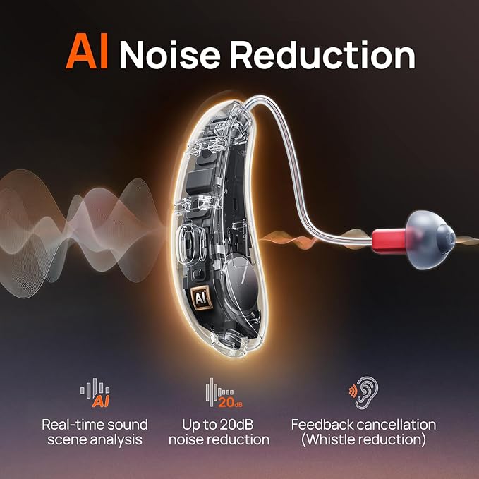 Yeasound RIC800 Hearing Aids, AI Powered Noise Reduction and Speech Enhancement Hearing aids with Bluetooth Calls & Music Enabled, Comfortable & Invisible, 124 Hours Long-Lasting and IPX8 Waterproof