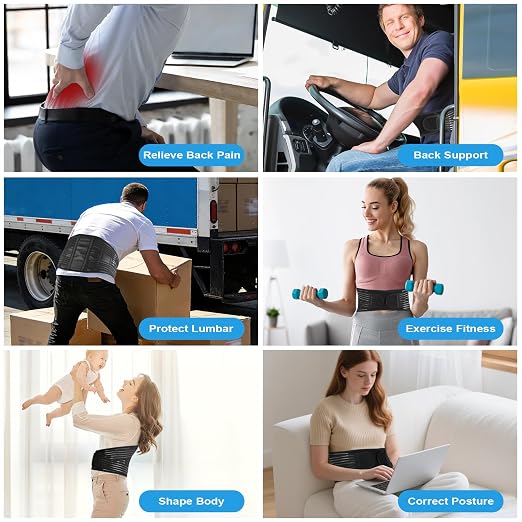Back Brace for Lower Back Pain Relief, Lumbar Support Belt for Men&Women for Work, Breathable Back Support Belt with 6 Flexible Spring, 2 Elastic Bands For Sciatica, Herniated Disc, Scoliosis (Small)