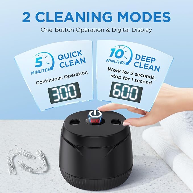 Dental Ultrasonic Retainer Cleaner Machine - Dental Cleaning Pod for Denture, Mouth Guard, Aligner, Night Guard, Braces, Toothbrush Heads, Jewelry, 45kHz Retainer Cleaner with Digital Timer & 200ML
