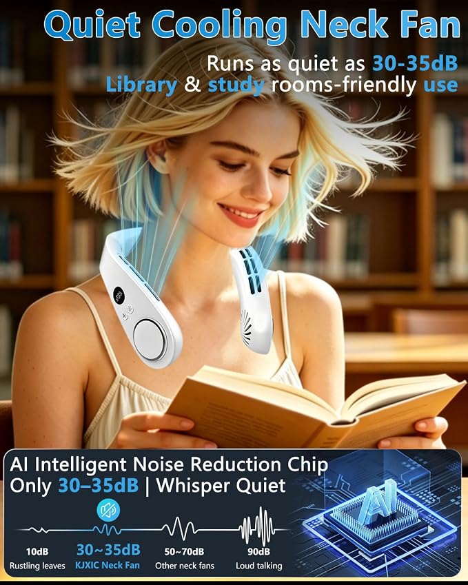 Neck Air Conditioner,5500mAh Neck Fan Rechargeable Battery Operated Metal Cooling Plate AC Cooler,Personal Portable Neck Fans that Blow Cold Air,Bladeless Quiet Wearable Hangs around Neck Device White