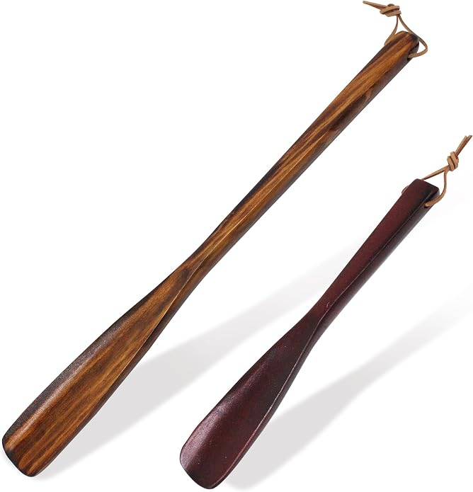 15'' Shoe Horn Long Handle for Seniors Men Women 9.7'' Short Shoes Spoon for Kids Wooden Shoehorn Boot Helper for Elderly Family Pregnant Travel 2PCS Set, Brown+ Wine