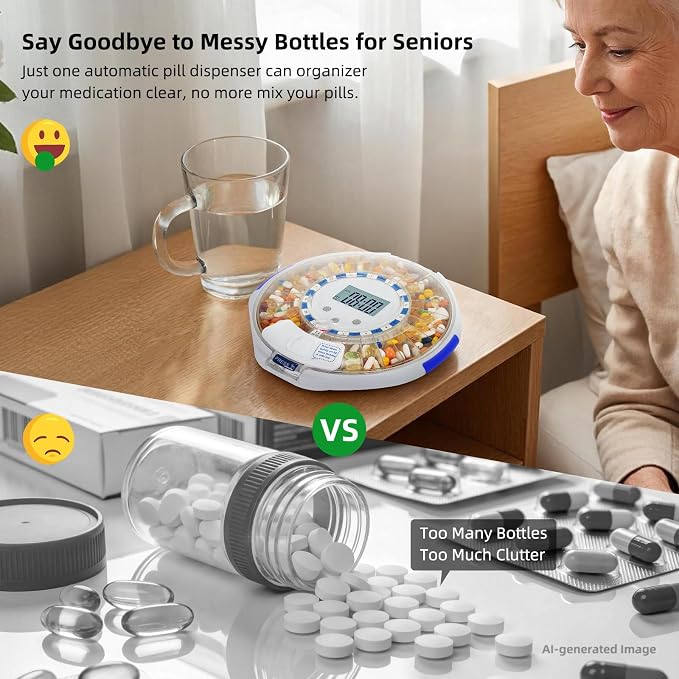 EziMedPil WiFi Automatic Pill Dispenser with Caregiver Alerts for Seniors | Real-time Caregiver App Monitoring & Adherence History Tracking, 28-Day Organizer with Sound-Light Reminders & Up to 9 Doses
