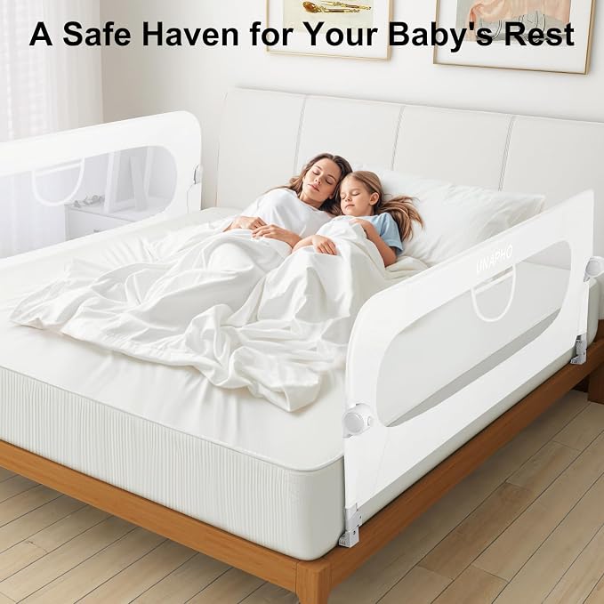 59 Inch Bed Rail for Toddlers,Swing Down Kids Bed Rails Guard for Twin,Full,Queen,Bunk Size Bed,Extra Tall Child Bed Rail Guard with Reinforced Anchor Safety System,59" L x 29.5" H,White
