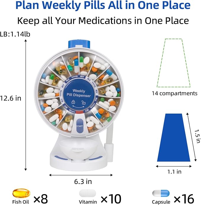 EziMedPil One-Touch Button Pill Organizer with No-Flip Design & Child Lock | Braille Symbol Friendly for Elderly, Standing Use or Wall-Mounted or Glass-Sticking Pill Container for Vitamin & Medicine