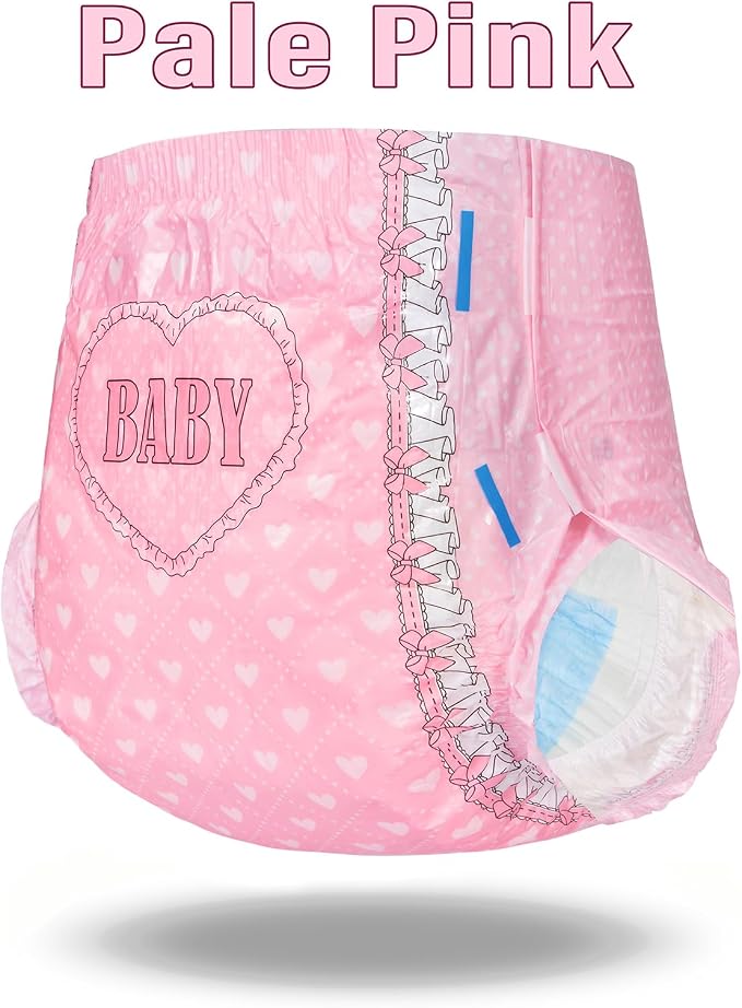 Littleforbig Printed Adult Brief Diapers 10 Pieces - Blushing Baby Pale Pink (Medium 28"-38")