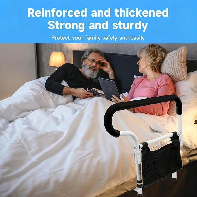 Bed Rails for Elderly Adults Safety-ASTM Approved Adjustable Bed Assist Rail for Seniors,with Storage Bag & Fixing Strap, Foldable Bed Assist Handle -Non-Slip Ergonomic Handle