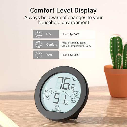 Indoor Digital Hygrometer Thermometer for Room Temperature Humidity Meter | SECRUI Thermometer Accuracy Calibration LCD Temperature Sensor with Maximum and Minimum Records,2 Pack