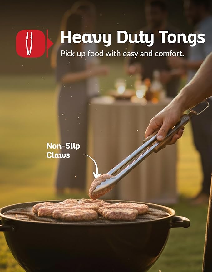 3 PCS BBQ Tool Set – Stainless Steel Grill Accessories Kit with Spatula, Fork & Tong – Heavy Duty Barbecue Utensil Set for Outdoor Cooking, Camping & Backyard BBQ