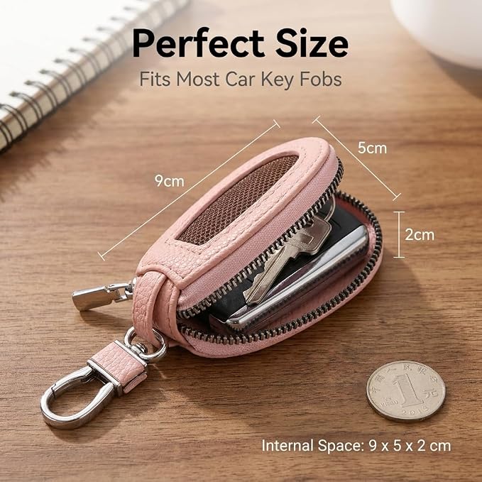 1PC Car Key Fob Case, Leather Car Key Holder for Purse, Automotive Smart Key fob Holder with Hook, for Remote Key Fob